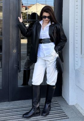 Kiang Metal Chain Link Detail Calf Boots