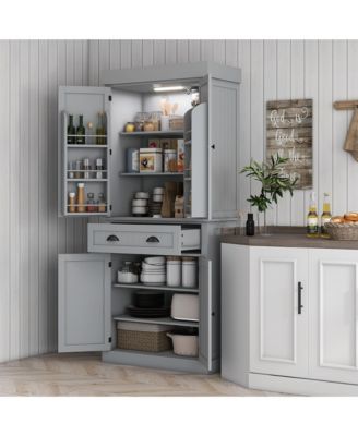 71&amp;#x22; Kitchen Pantry Cabinet with Large Storage and LED Lights,