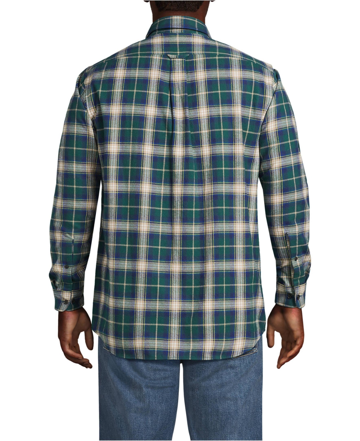 Lands' End Big & Tall Traditional Fit Flagship Flannel Shirt -khaki plaid