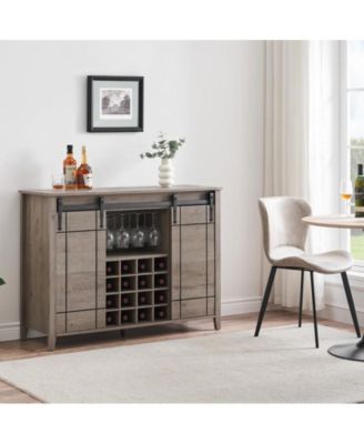 Farmhouse Sliding Barn Door Wine Rack Coffee Bar Cabinet