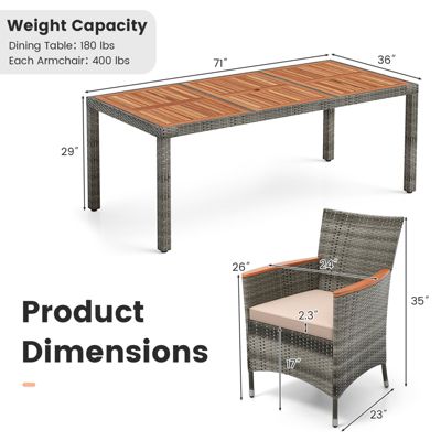 9 PCS Wicker Dining Set Patio Dining Furniture Set w/ Acacia Wood Table & 8 Armchairs