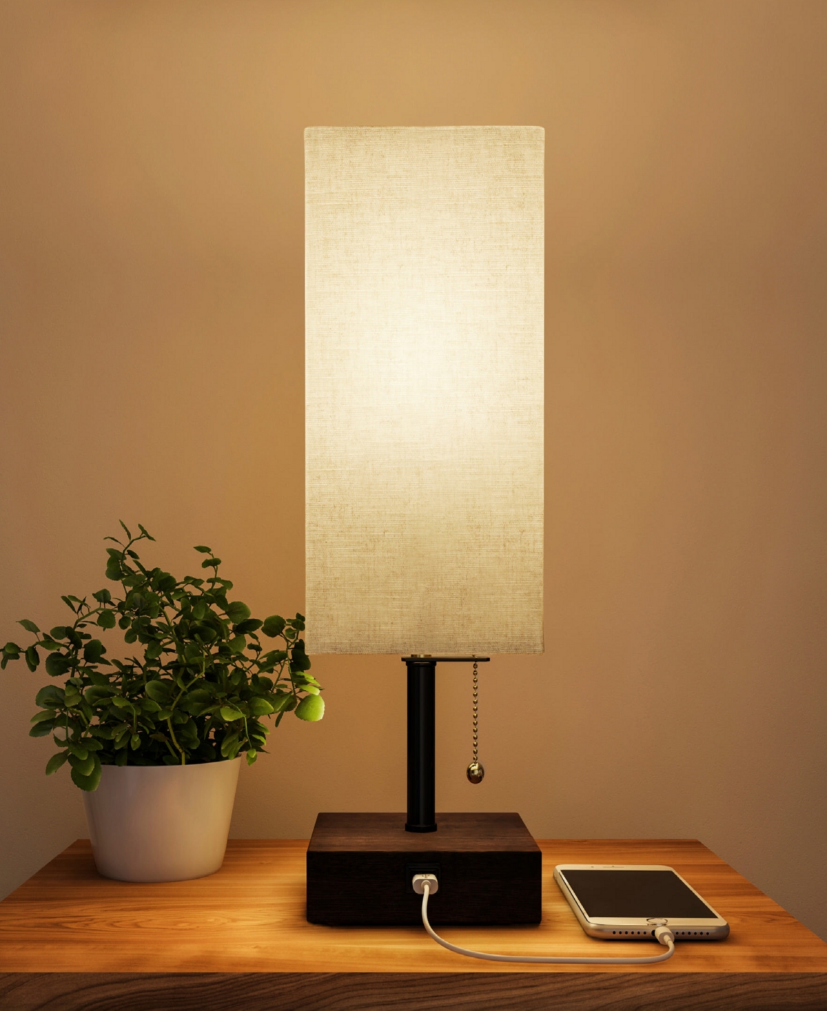 Lavish Home 14" Usb Modern Desk Rectangle Desk Lamp In Linen,brown