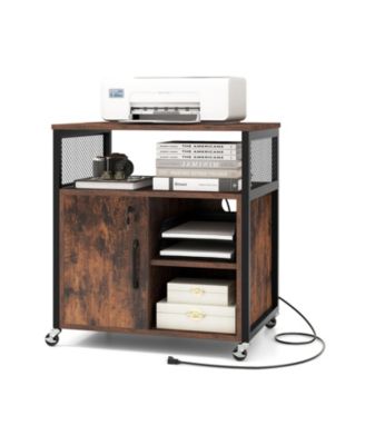 File Cabinet on Wheels with Charging Station and Cable Management Hole