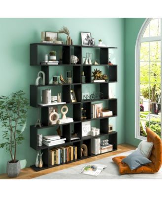 6 Tier S-Shaped Bookshelf Storage Display Bookcase Decor Z-Shelf
