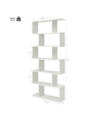6 Tier S-Shaped Bookshelf Storage Display Bookcase Decor Z-Shelf
