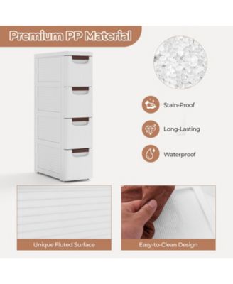 4-Drawer Rolling Organizer Unit Narrow Storage Cabinet with Built-In Wheels for Small Space