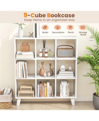 9-Cube Bookcase with 6 Removable Shelves and Raised Support Feet