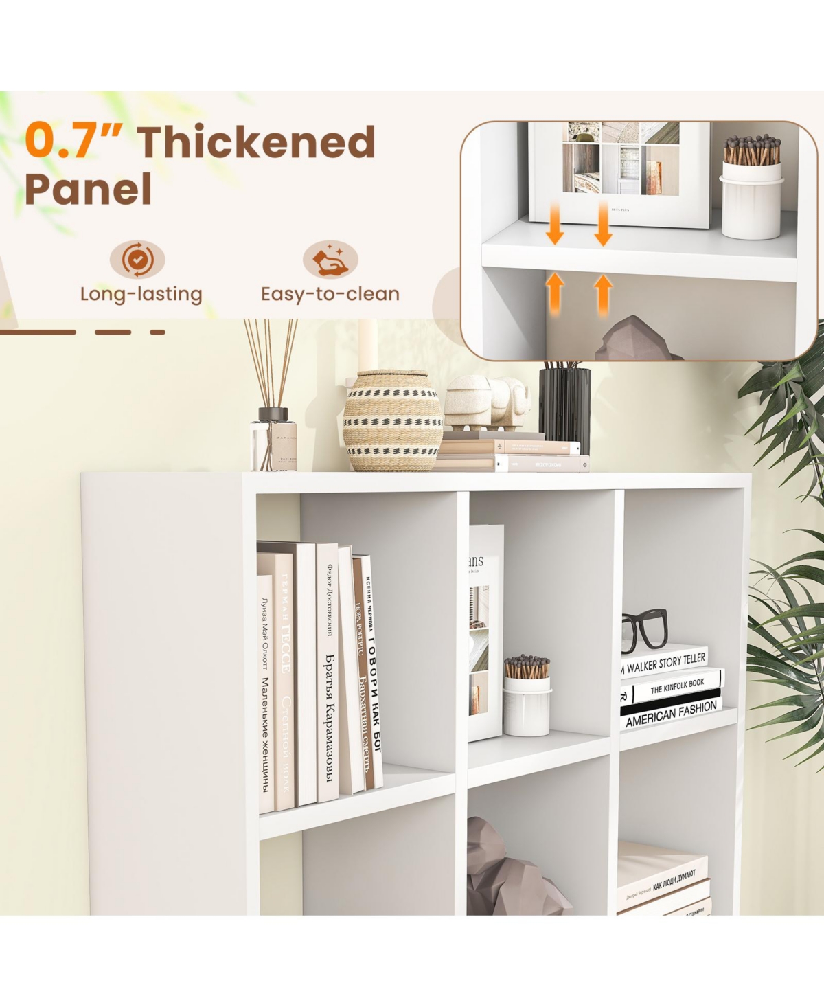Gouun 9-Cube Bookcase with 6 Removable Shelves and Raised Support Feet