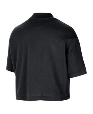 Women's Black Boston Celtics Courtside Mock Neck Loose Fit Cropped T-Shirt