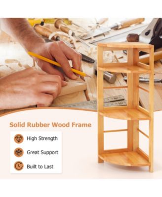 Rubber Wood Frame with Anti-Toppling Kit 4-Tier Corner Shelf