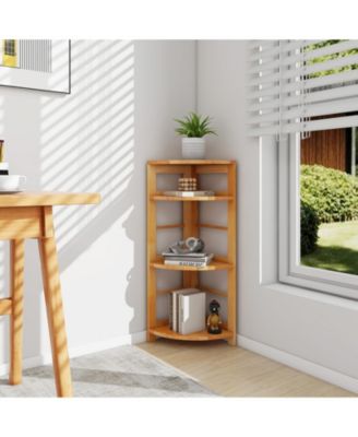 Rubber Wood Frame with Anti-Toppling Kit 4-Tier Corner Shelf