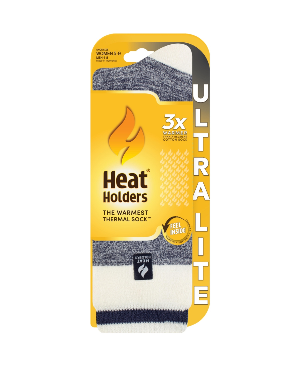 Heat Holders Ultra Lite Lana Cream Block Twist Crew Socks In Soft Navy