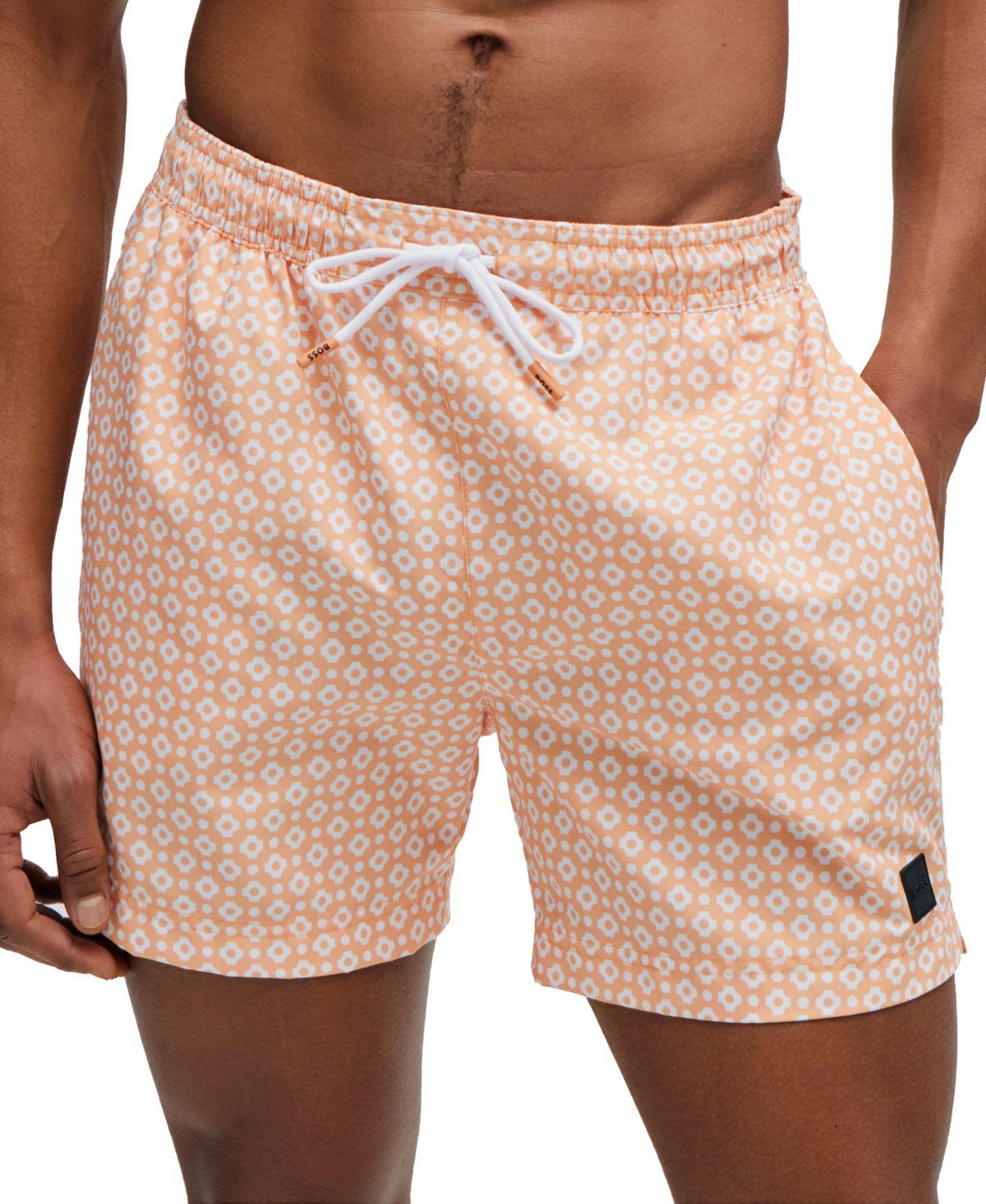 Boss by Hugo Boss Men's Micro-Print Quick-Drying Swim Shorts - Orange