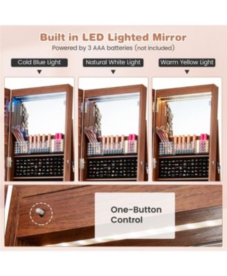 64 Inches Lockable Jewelry Cabinet Armoire with Built-in Makeup Mirror