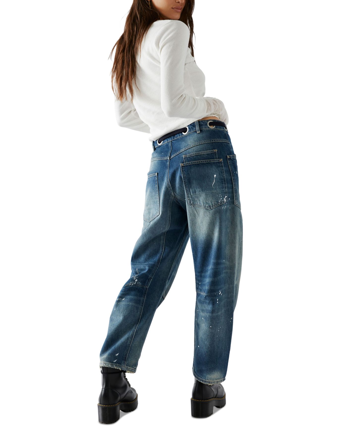 Женские джинсы Free People We The Free Moxie Cotton Low-Slung Barrel, цвет: Синий, вариант 1 — фото 4