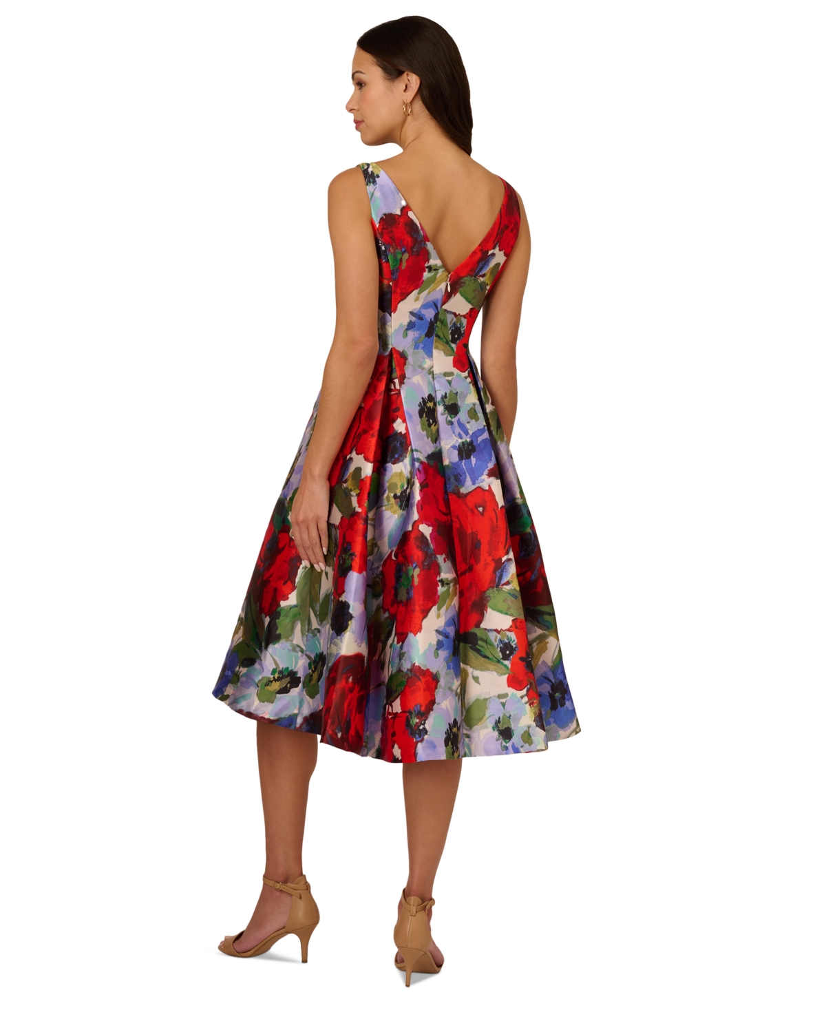 ADRIANNA PAPELL WOMEN'S FLORAL-PRINT MIKADO MIDI DRESS 