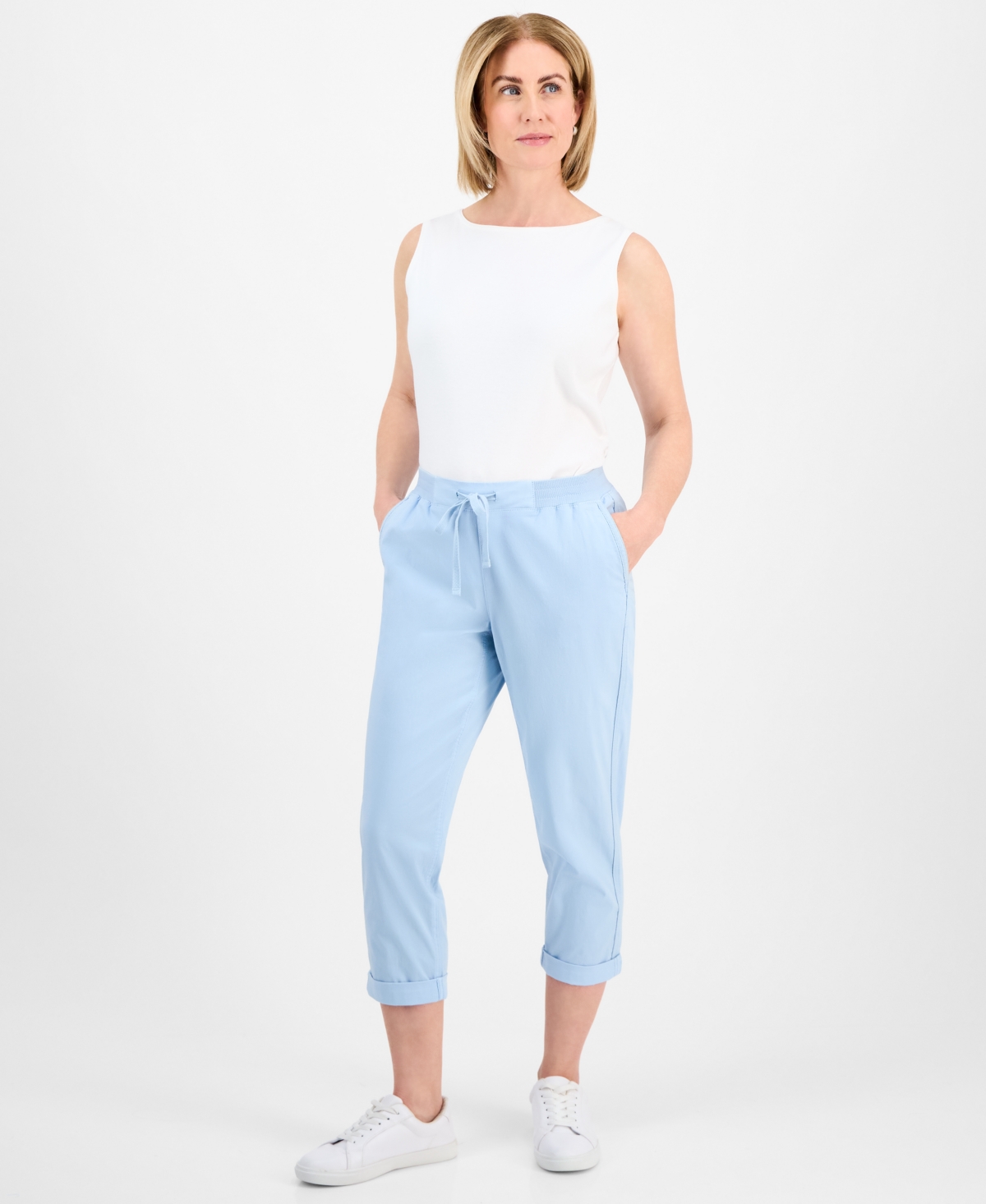 Style & Co Petite Pull-on Cuffed Twill Ankle Pants, Created For Macy's In Dream Blue