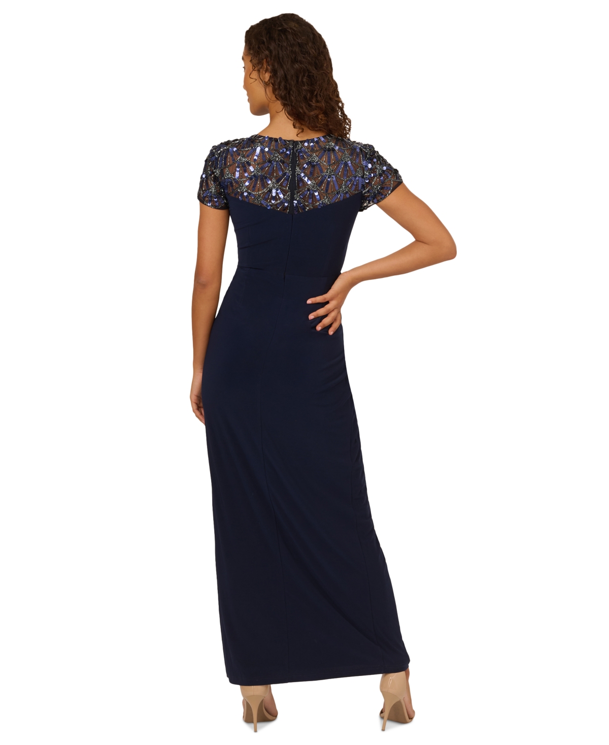 ADRIANNA PAPELL WOMEN'S BEADED HIGH-SLIT JERSEY DRESS 