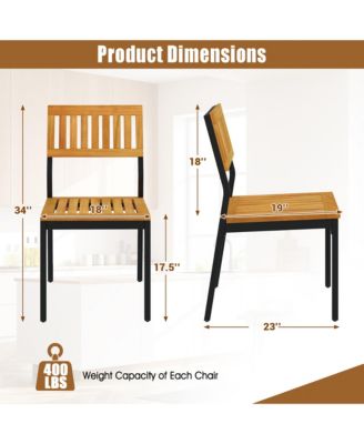 Dining Chair Set of 4 Modern Patio Chairs/Acacia Wood Backrest Slanted Seat