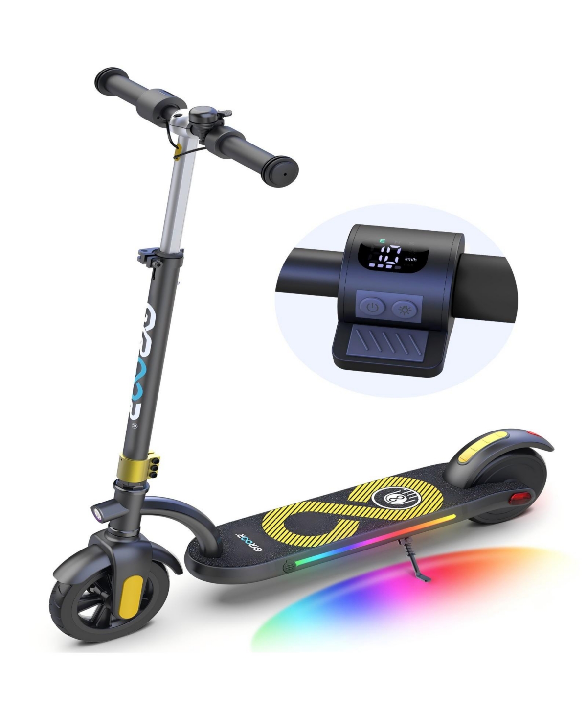 Gyroor H40 Kids Electric Scooter with 180W Motor & Led Visible Display, 10 Mph, Colorful Lights, Adjustable Speed and Height, Electric Scooter for Kid