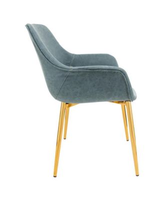 Markley Modern Leather Dining Arm Chair With Gold Metal Legs Set of 2