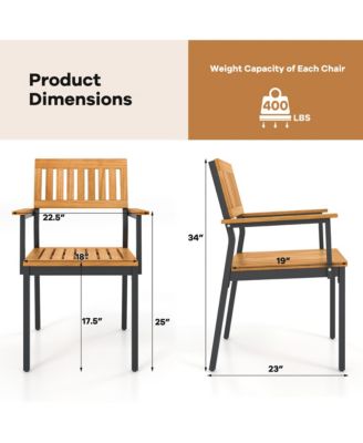 Dining Chair Set of 4 w/Acacia Wood Backrest Slanted Seat Comfortable Armrests