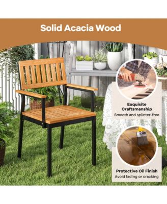 Dining Chair Set of 4 w/Acacia Wood Backrest Slanted Seat Comfortable Armrests