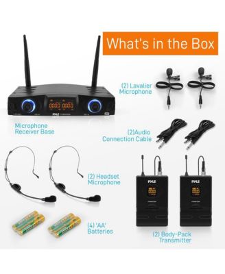 Wireless Belt-Pack Microphone System with 2 Headsets, 2 Lavalier Mics, USB Powered Receiver