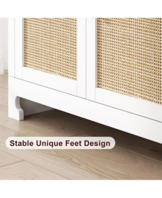 Buffet Cabinet,Rattan Accent Storage Cabinet with 4 Doors and Shelf, Sideboard Buffet Cabinet with Storage, Modern Console Coffee Bar Cabinet for Dining Room, Kitchen, Living Room, Entryway Home Decor