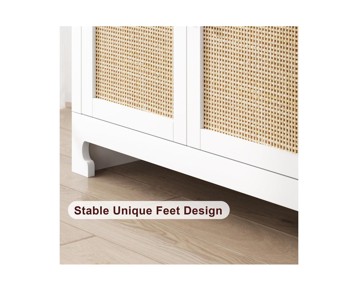 gaomon Buffet Cabinet,Rattan Accent Storage Cabinet with 4 Doors and Shelf, Sideboard Buffet Cabinet with Storage, Modern Console Coffee Bar Cabinet f