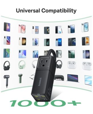 PowerCombo Mini Power Strip 5 in 1 Charging Station 67W USB C Fast Charger,5ft Flat Extension Cord with 2 AC Outlets