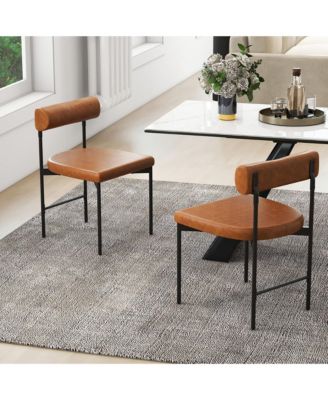 Dining Chair Set of 2 Faux Leather Upholstered Kitchen Side Chair w/ Curved