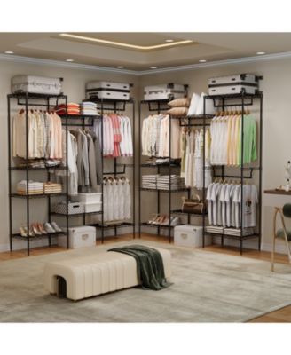 CuisinSmart Clothing Racks for Hanging Clothes, Metal Clothes Hanging Rack with 8 Adjustable Shelves & 4 Hanging Rods, Freestanding Wardrobe Closet Portable Garment Rack Clothes Organizer