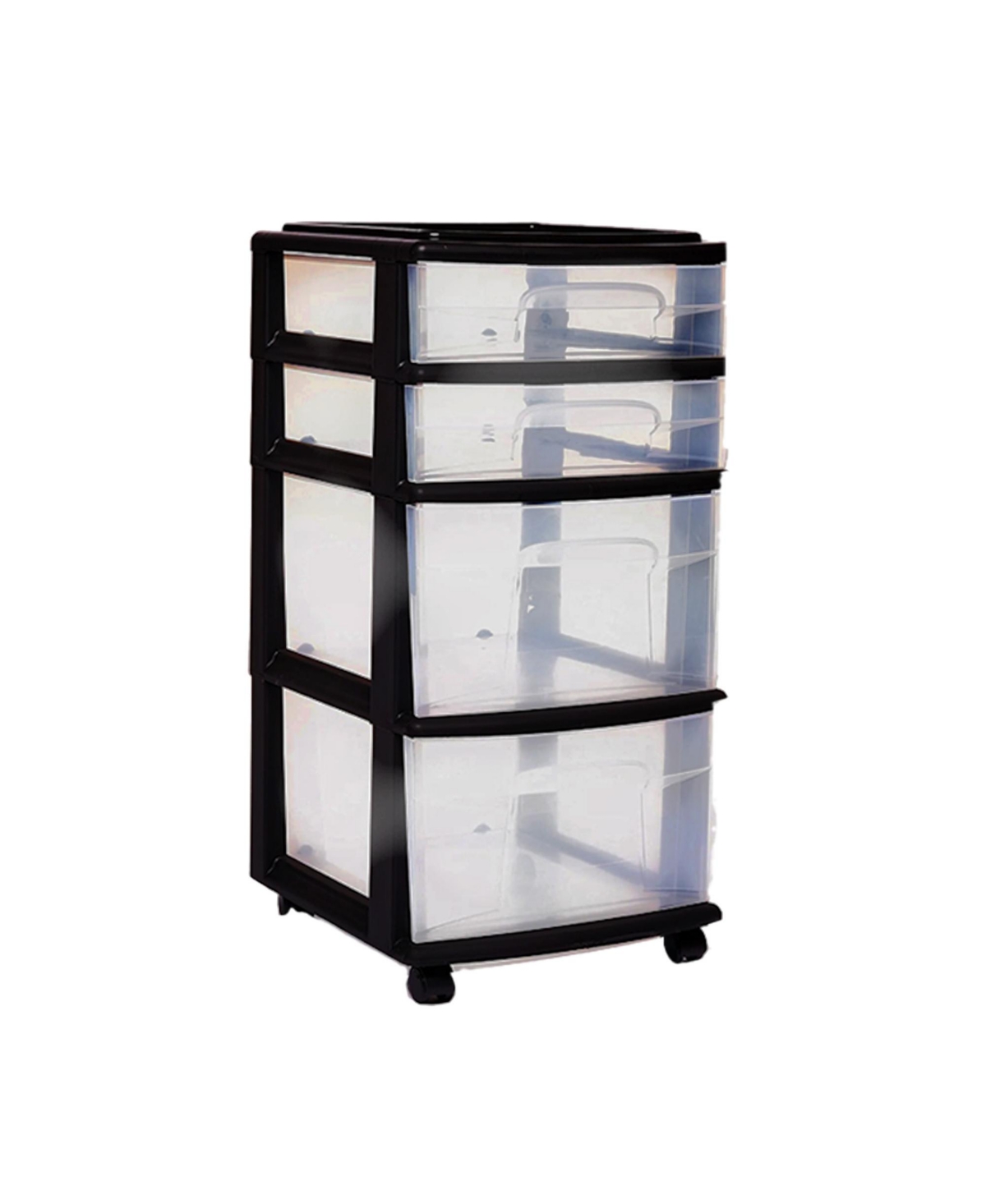 Plastic 4 Drawer Medium Home Storage Container, Clear Drawers & Black Frame - Clear