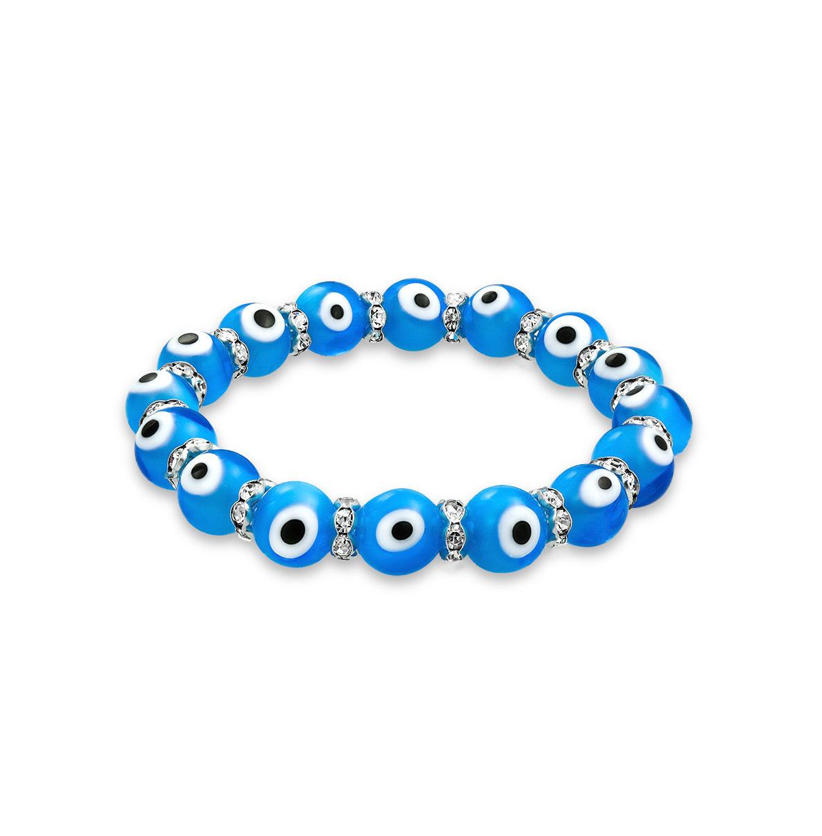 Bling Jewelry Colorful Turkish Glass Bead Evil Eye Stretch Bracelet with Crystal Spacers