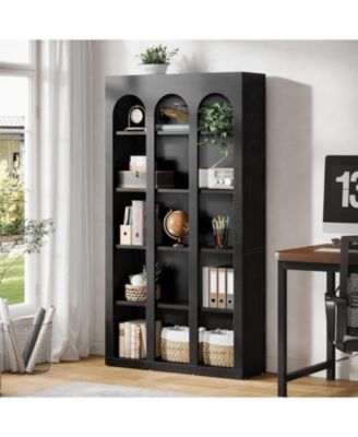 5-Tier Farmhouse Tall Bookshelf Set of 2, 70.87-Inch Rustic Wood Bookcase with Open Shelves, Vintage Display Storage Shelving Unit