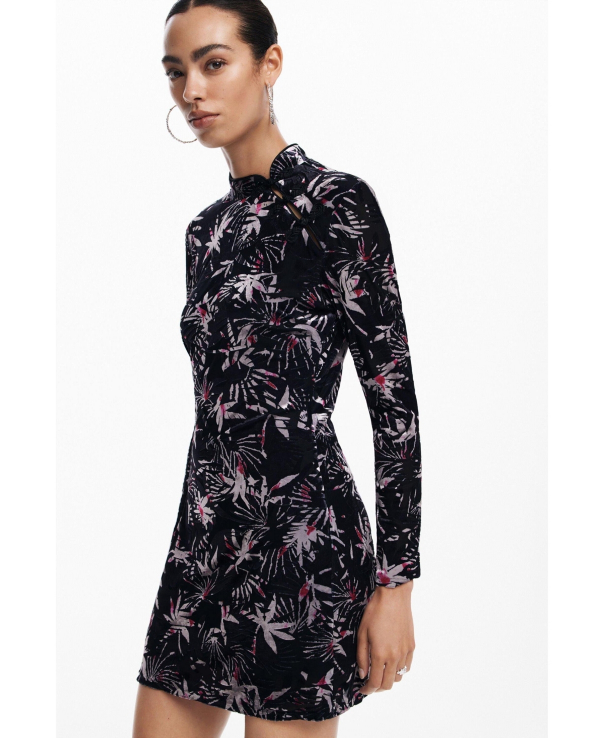 Desigual Print Long Sleeve Minidress In Black