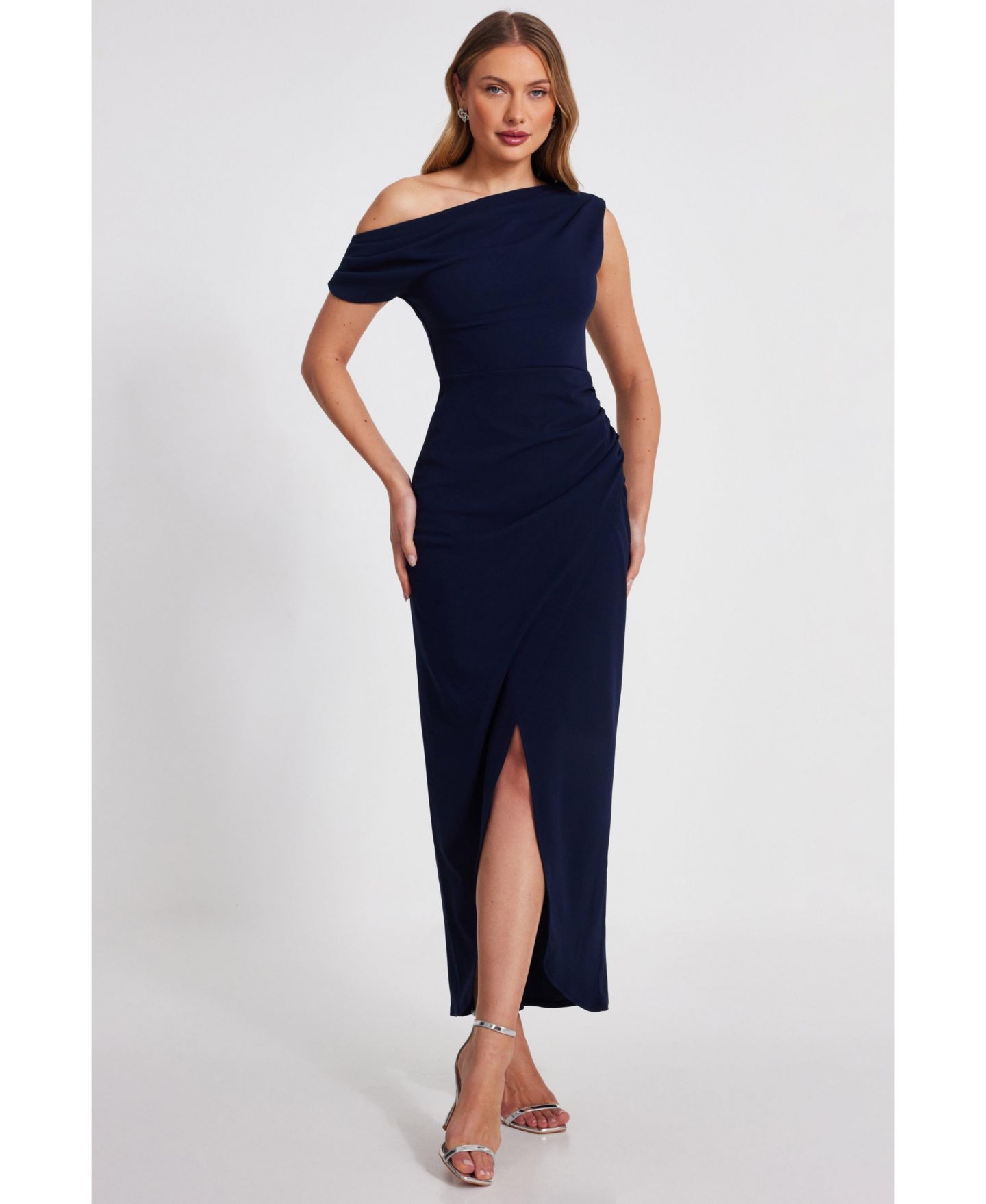 Женское платье QUIZ One Shoulder Asymmetric Maxi, цвет: Тёмно-синий — фото 1