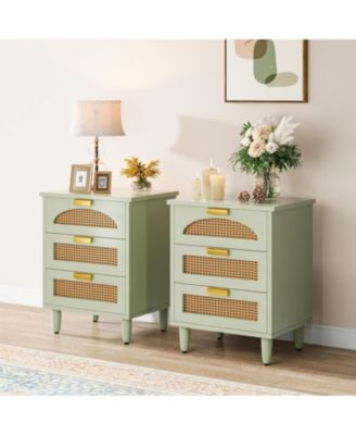Nightstand Set of 2, 3-Drawer Rattan Night Stand Side Table, Accent Bedside Tables End Table for Bedroom and Small Spaces, Easy Assembly (2)