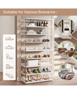 8-Tier Acrylic Shoe Rack, Modern Shoe Storage with Wood Shelves, 63" Shoe Organizer Display Shelf for 24-32 Pairs, Space-Saving, White & Transparent