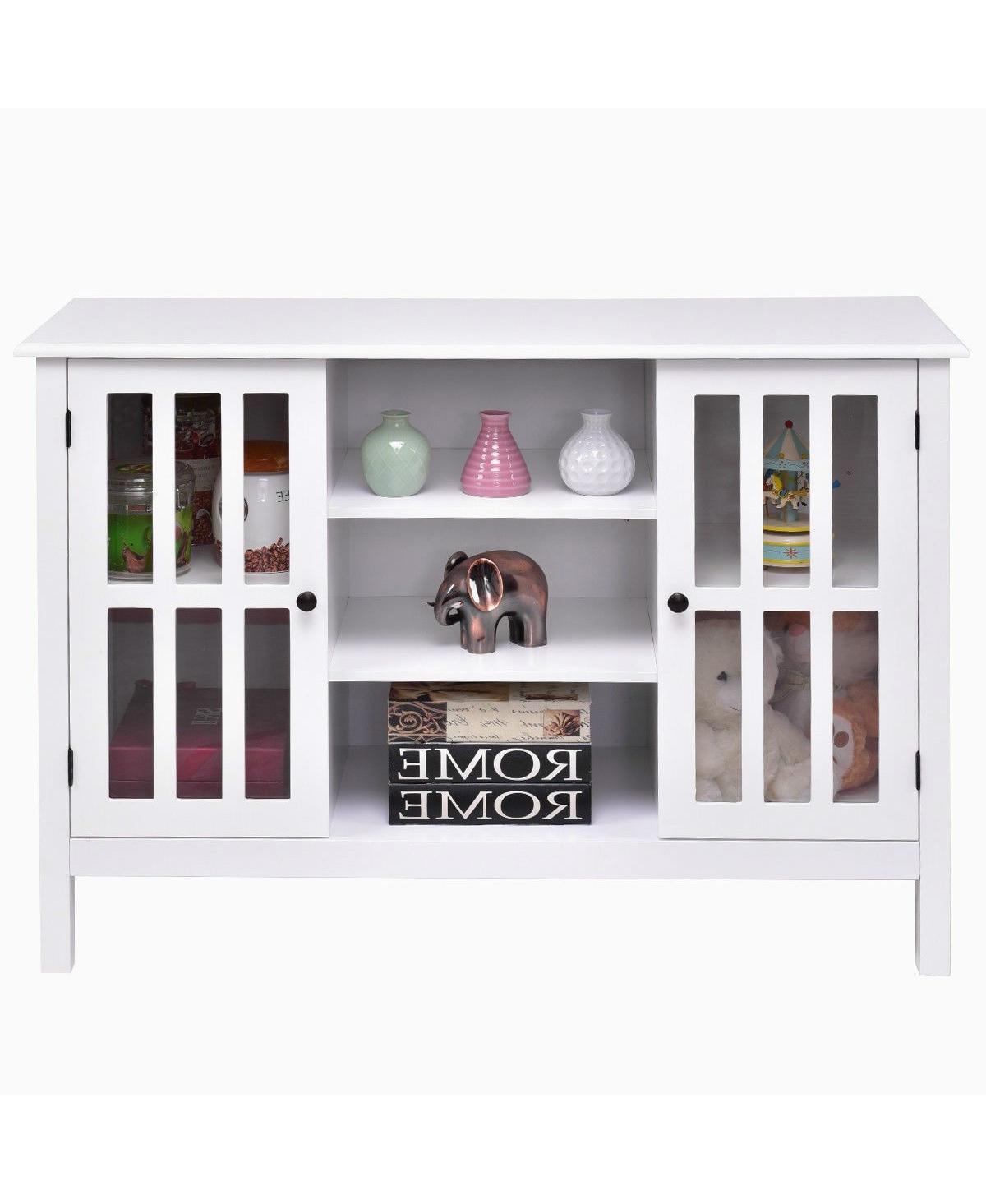 Slickblue Modern Console Cabinet with Tempered Glass Doors Stylish Sofa Table for Storage and Display