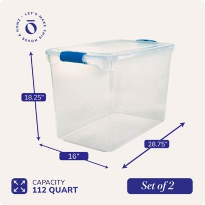 112 Qt Multipurpose Stackable Storage Bin with Latching Lid, Clear (2 Pack