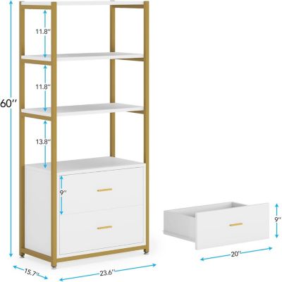 Bookcase, 4-Tier Bookshelf with 2 Drawers, Etagere Standard Book Shelves Display Shelf for Home Office