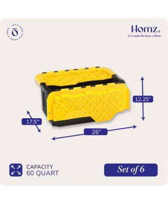 Durbilt 15 Gal Storage Containers Tough Flip Lid Bins, 6 Pack, Black/Yellow