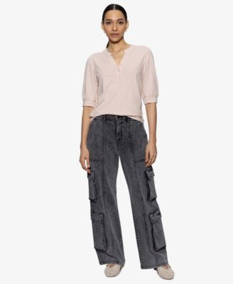 Sanctuary - Women's Mixed-Media Button-Front Tee