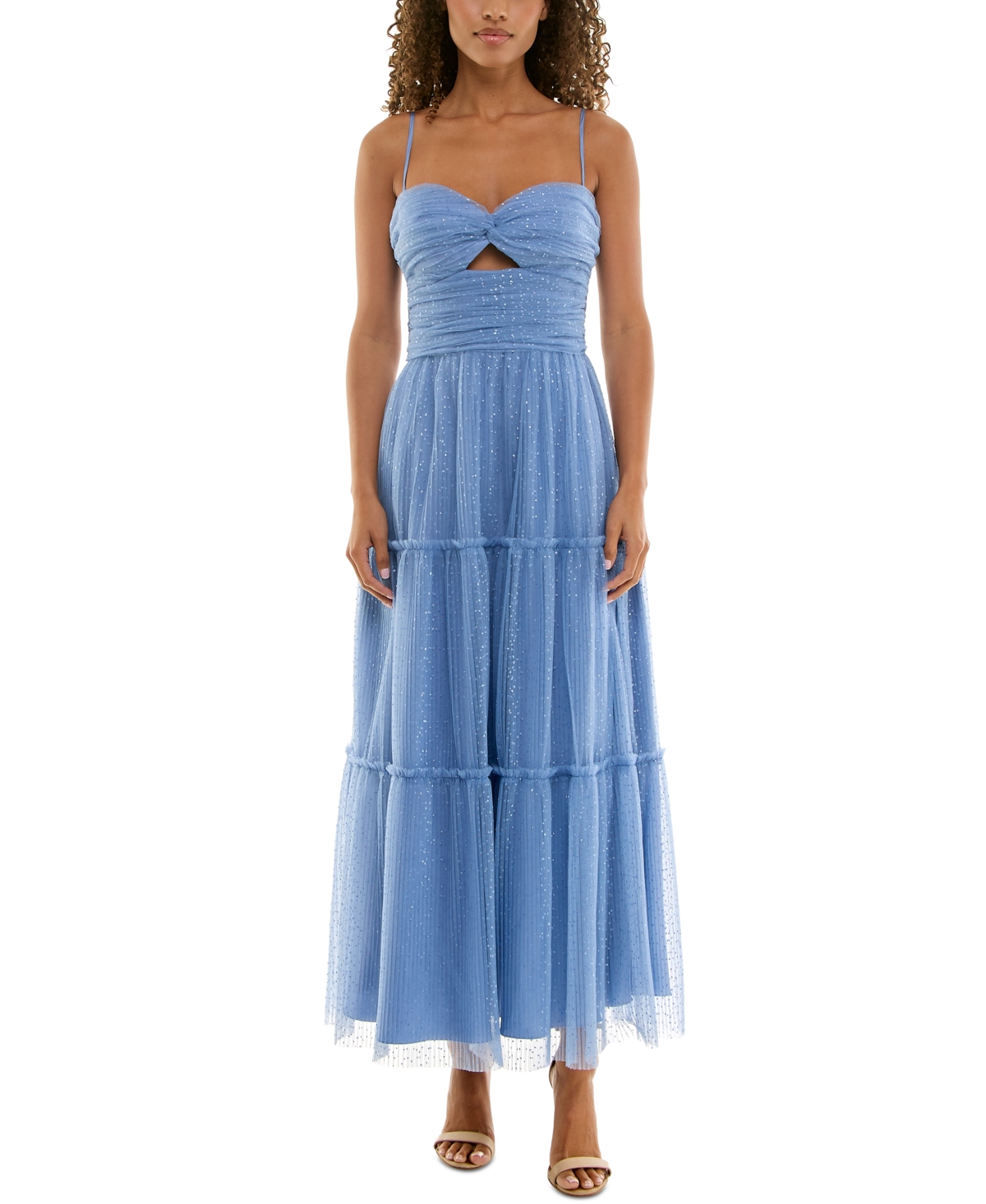 Juniors' Sweetheart-Neck Glitter Tiered Dress - Denim/ Denim