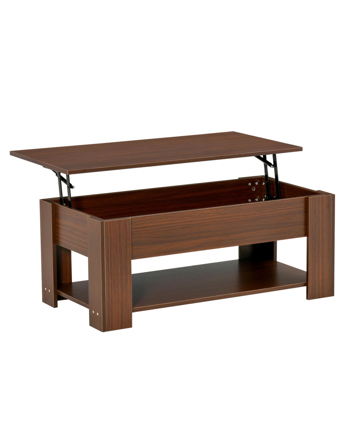 Homcom Lift Top Coffee Table with Hidden Storage Compartment and Open Shelf, Pop Up Coffee Table for Living Room,- Brown