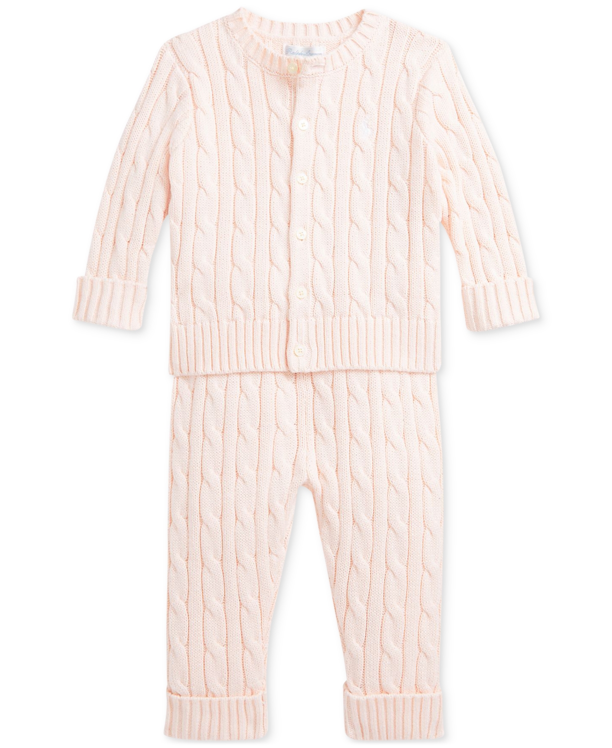 Polo Ralph Lauren Baby Boys Cotton Cable-knit Cardigan & Pants Set In Pink
