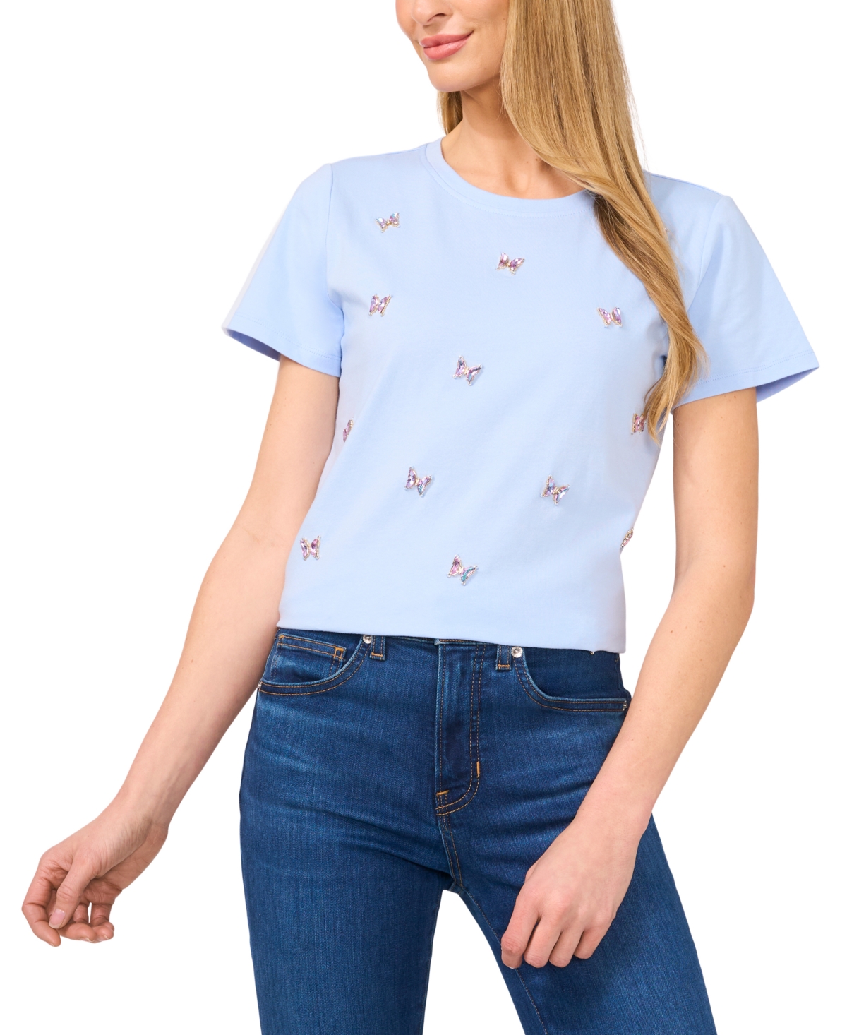 Women's Cotton Butterfly-Gem Short-Sleeve Tee - Spa Blue