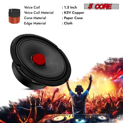 6.5 Inch Midrange Door Speaker 360W PMPO Subwoofer w Aluminum Bullet 8  Sub-Woofer